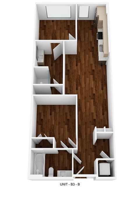 Floor plan for 2 beds, 2 baths, 803 sqft